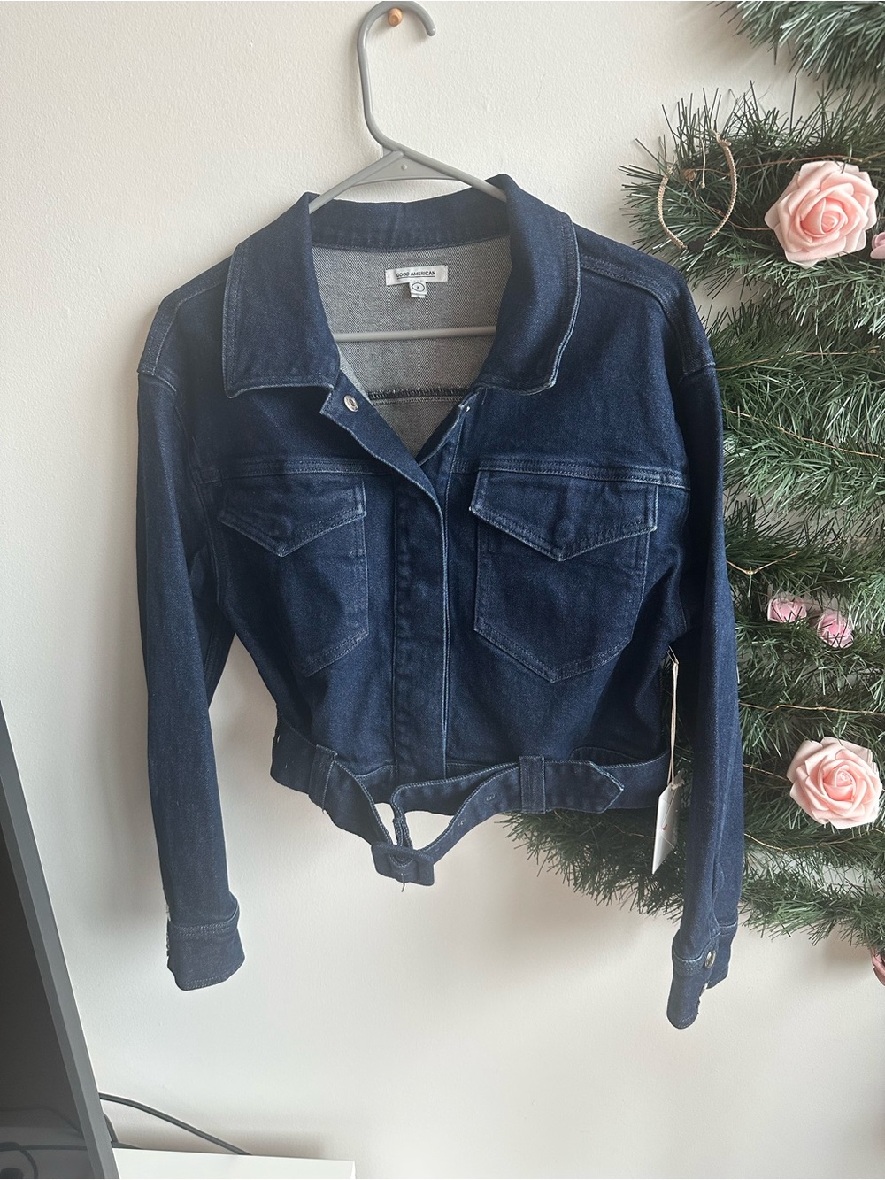 Good American Dark Indigo Jean Jacket with Waist Tie